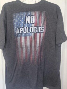 Buck Wear XL Gray Graphic T Shirt American Flag No Apologies Back Print
